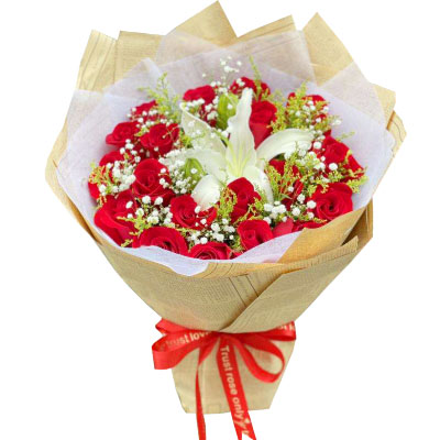 承德19朵红玫瑰1支百合，永恒之美