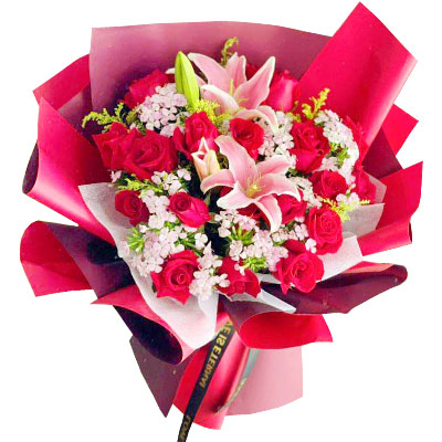 承德18朵红玫瑰百合,永远牵手到老