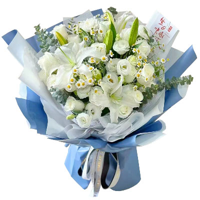 承德11朵白玫瑰桔梗百合，爱永恒不息