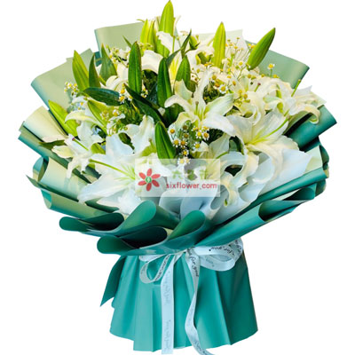 承德8支白色多头百合洋甘菊，如潮的思念