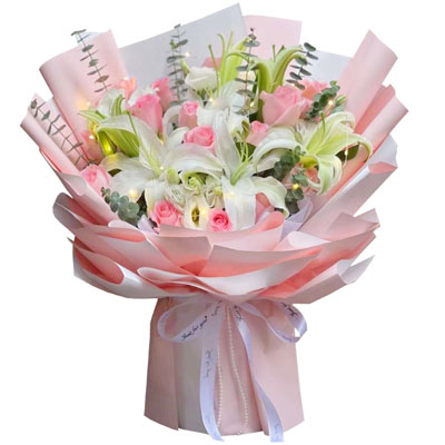 承德16朵粉玫瑰百合，感情稳定坚固