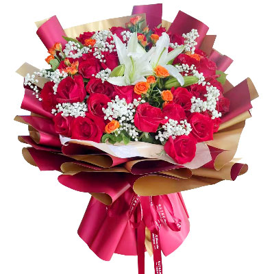 承德33朵红玫瑰百合，爱如同花般绽放